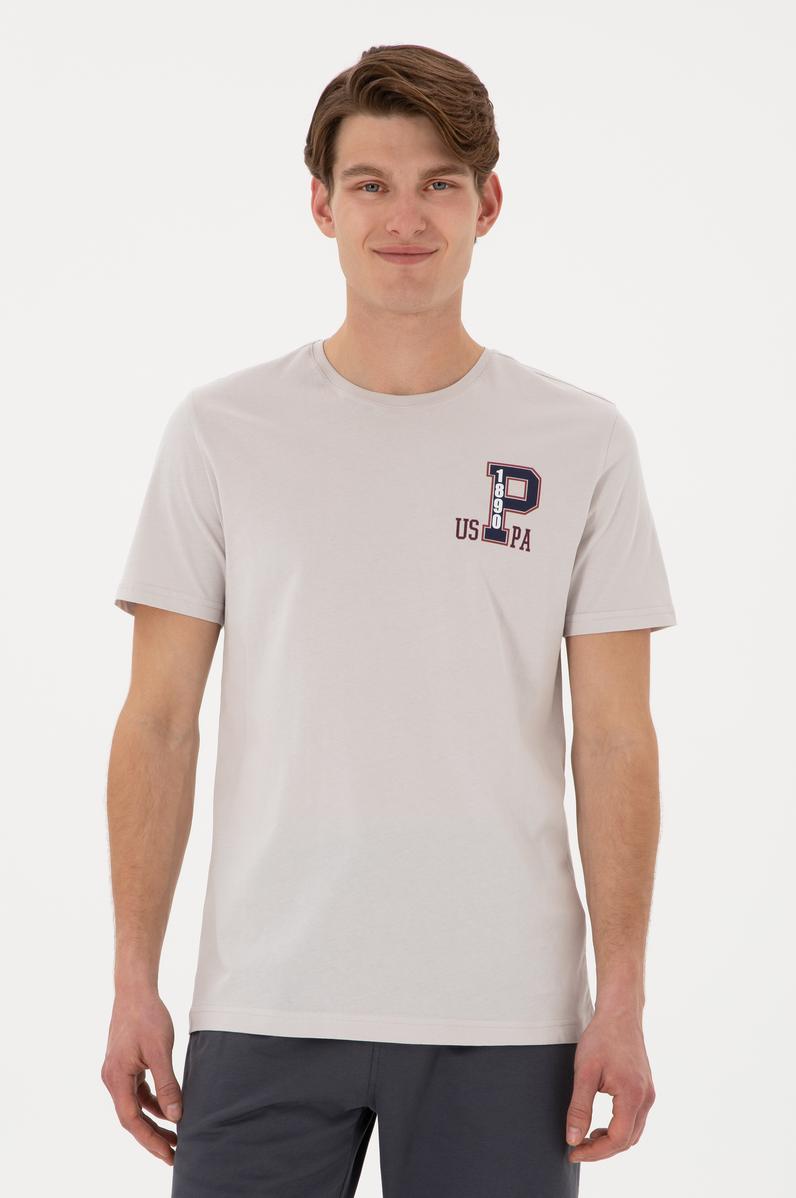 Erkek Regular Fit Bisiklet Yaka Açık Gri Tişört