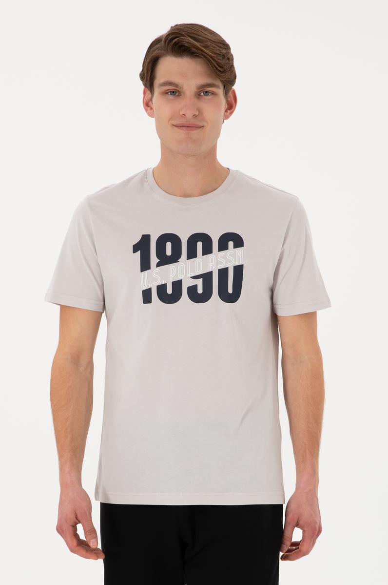 Erkek Regular Fit Bisiklet Yaka Açık Gri Tişört