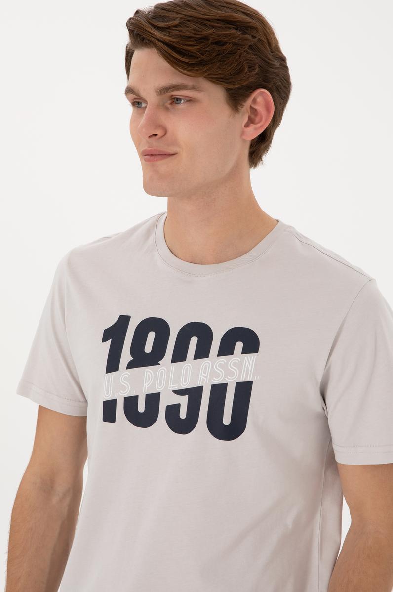 Erkek Regular Fit Bisiklet Yaka Açık Gri Tişört