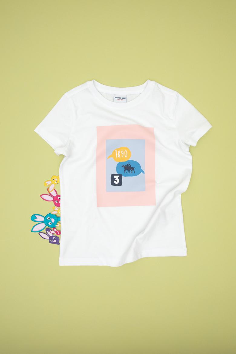 Erkek Çocuk Beyaz Bisiklet Yaka Tişört