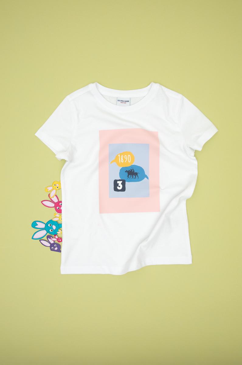 Erkek Çocuk Beyaz Bisiklet Yaka Tişört