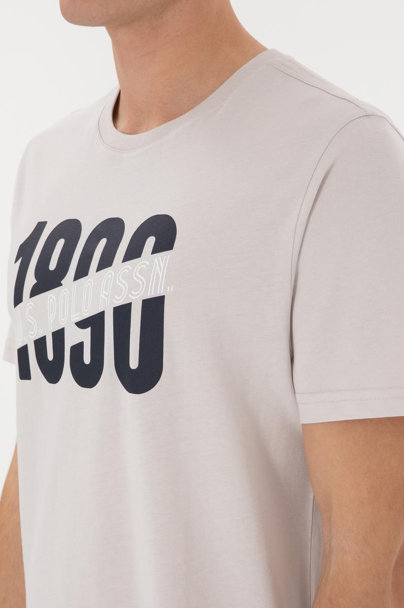 Erkek Regular Fit Bisiklet Yaka Açık Gri Tişört