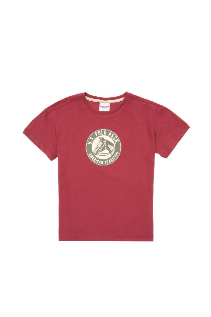 Erkek Çocuk Vişne Oversize Bisiklet Yaka Tişört