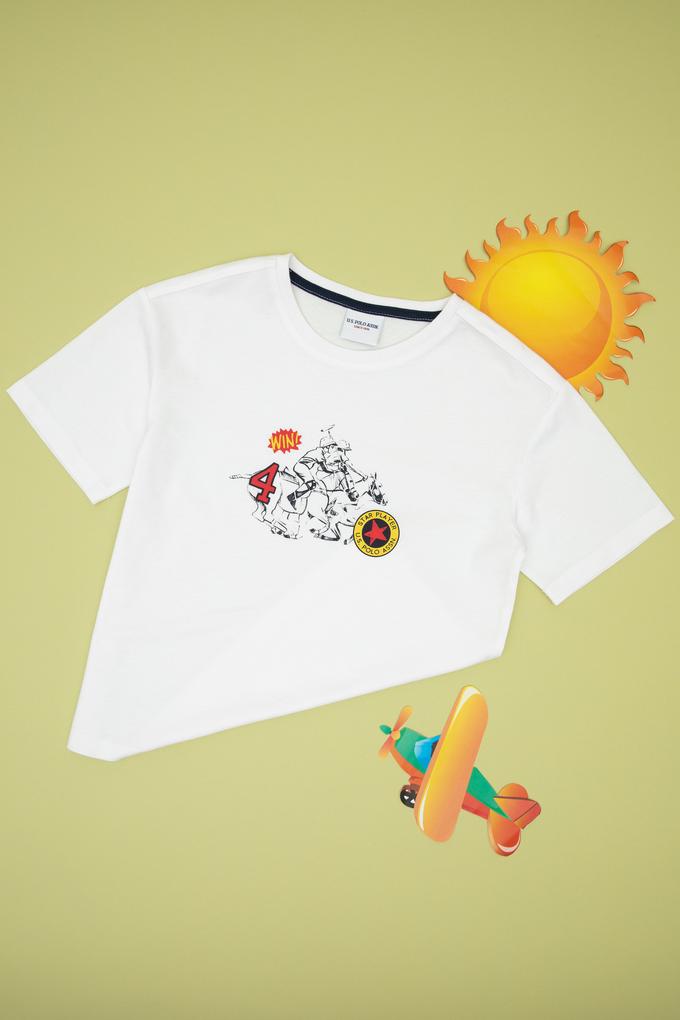 Erkek Çocuk Beyaz Comfort Bisiklet Yaka Tişört