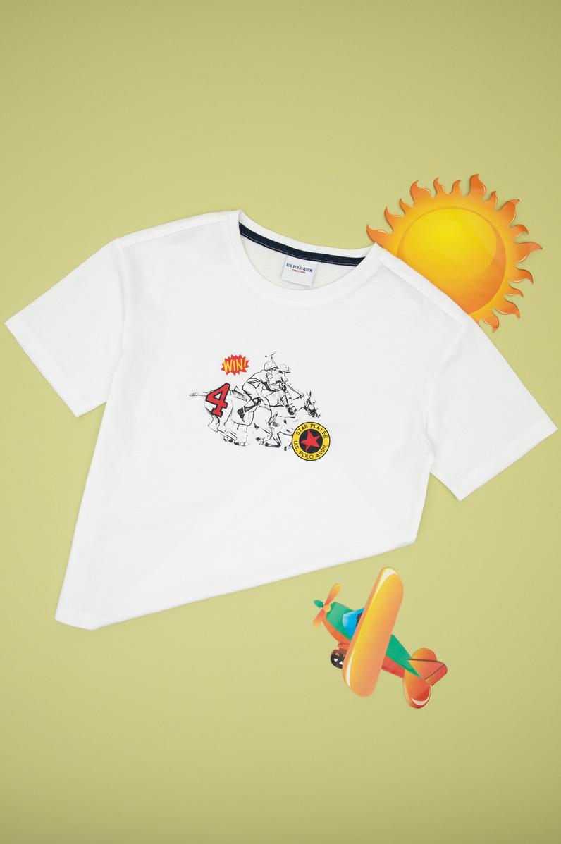 Erkek Çocuk Beyaz Comfort Bisiklet Yaka Tişört