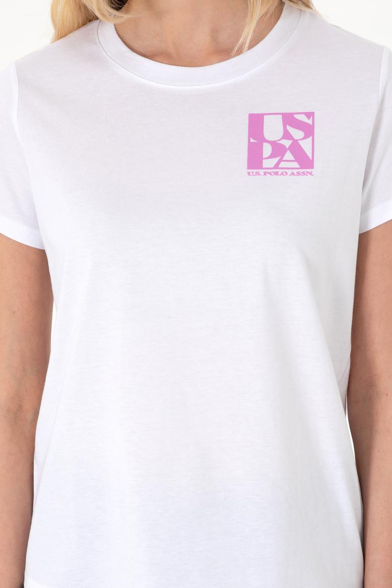 Kadın Beyaz Bisiklet Yaka Tişört - 50311719012