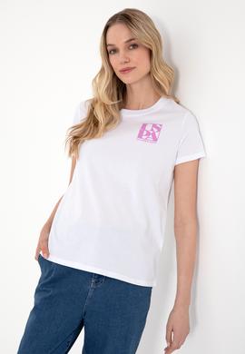 Kadın Beyaz Bisiklet Yaka Tişört - 50311719012