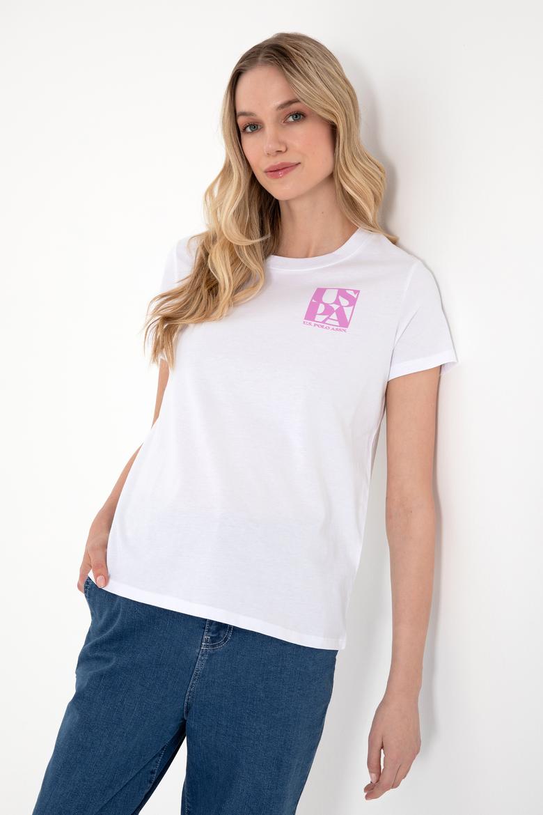 Kadın Beyaz Bisiklet Yaka Tişört - 50311719012