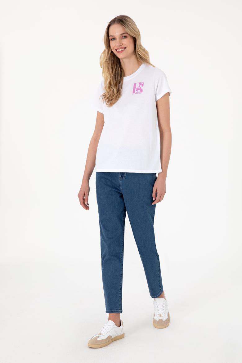 Kadın Beyaz Bisiklet Yaka Tişört - 50311719012