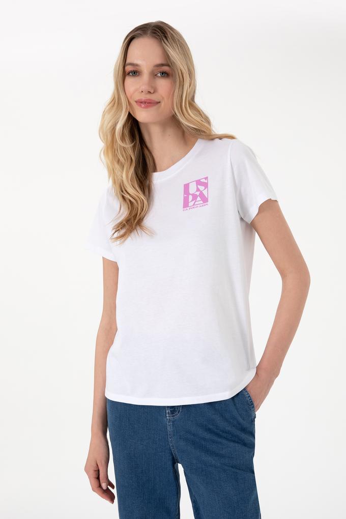 Kadın Beyaz Bisiklet Yaka Tişört