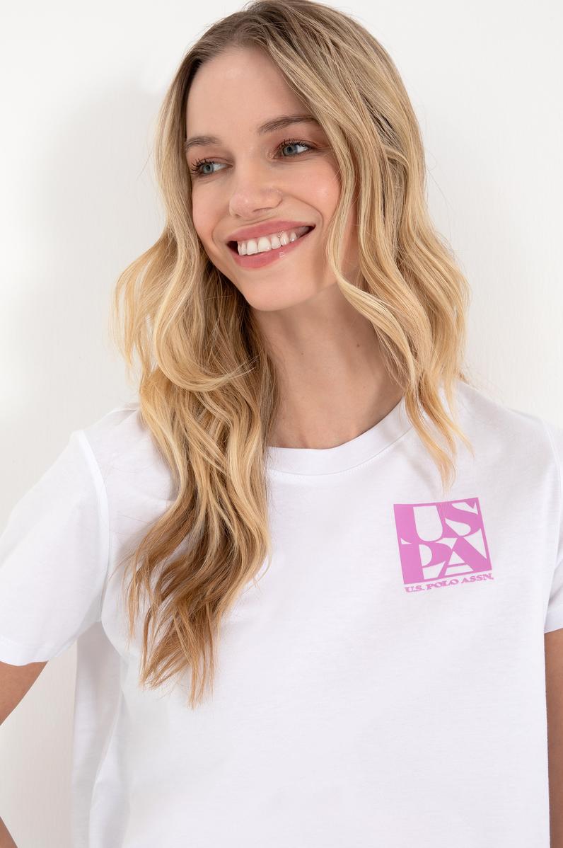 Kadın Beyaz Bisiklet Yaka Tişört