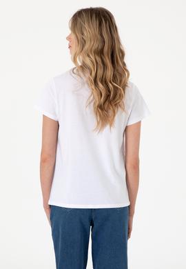 Kadın Beyaz Bisiklet Yaka Tişört - 50311719012