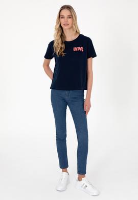 Kadın Lacivert Bisiklet Yaka Tişört - 50311694008