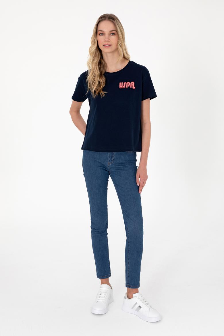 Kadın Lacivert Bisiklet Yaka Tişört - 50311694008