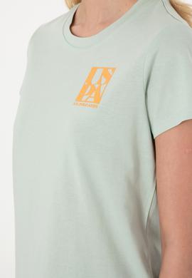 Kadın Su Yeşili Bisiklet Yaka Tişört - 50311719030