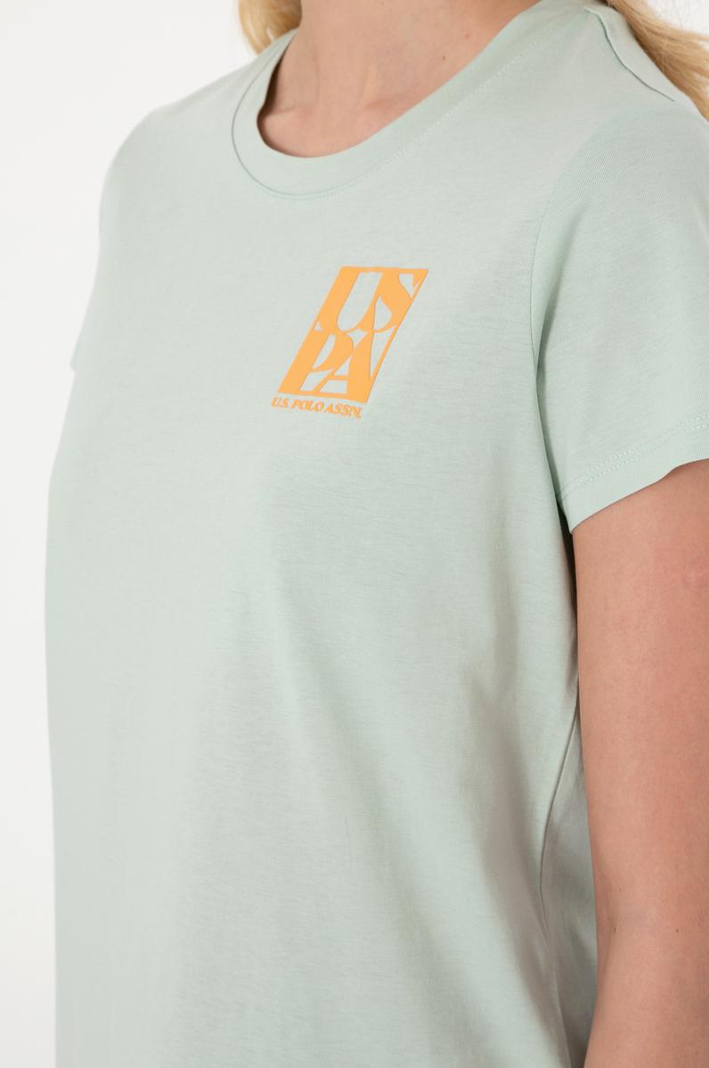 Kadın Su Yeşili Bisiklet Yaka Tişört