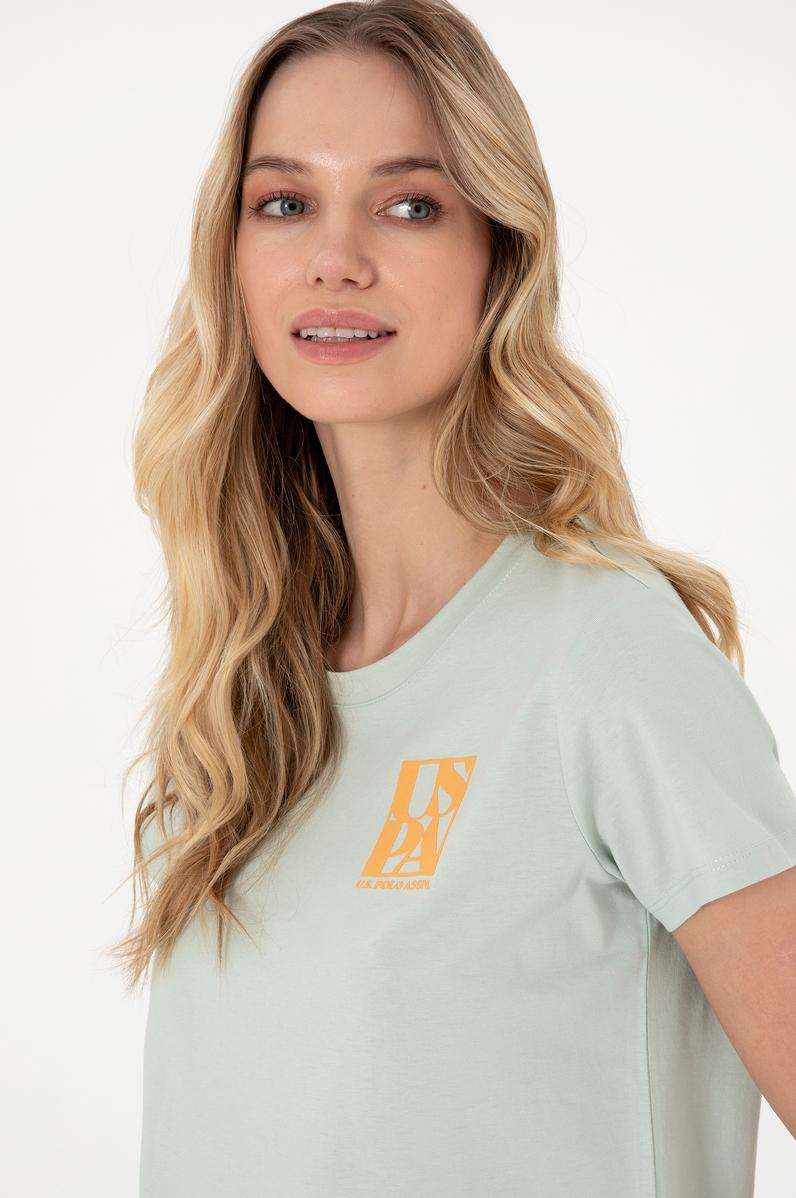 Kadın Su Yeşili Bisiklet Yaka Tişört