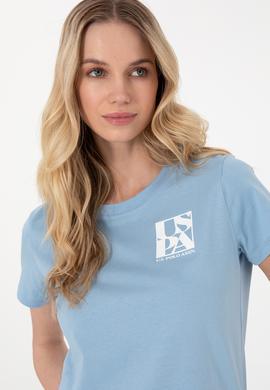 Kadın Mavi Bisiklet Yaka Tişört - 50311719019