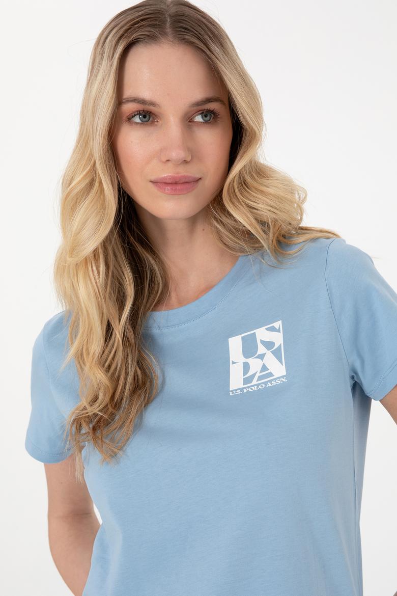 Kadın Mavi Bisiklet Yaka Tişört - 50311719019