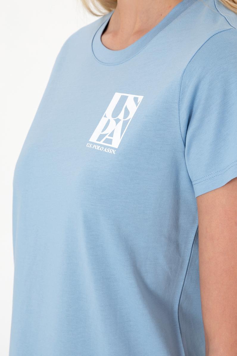 Kadın Mavi Bisiklet Yaka Tişört