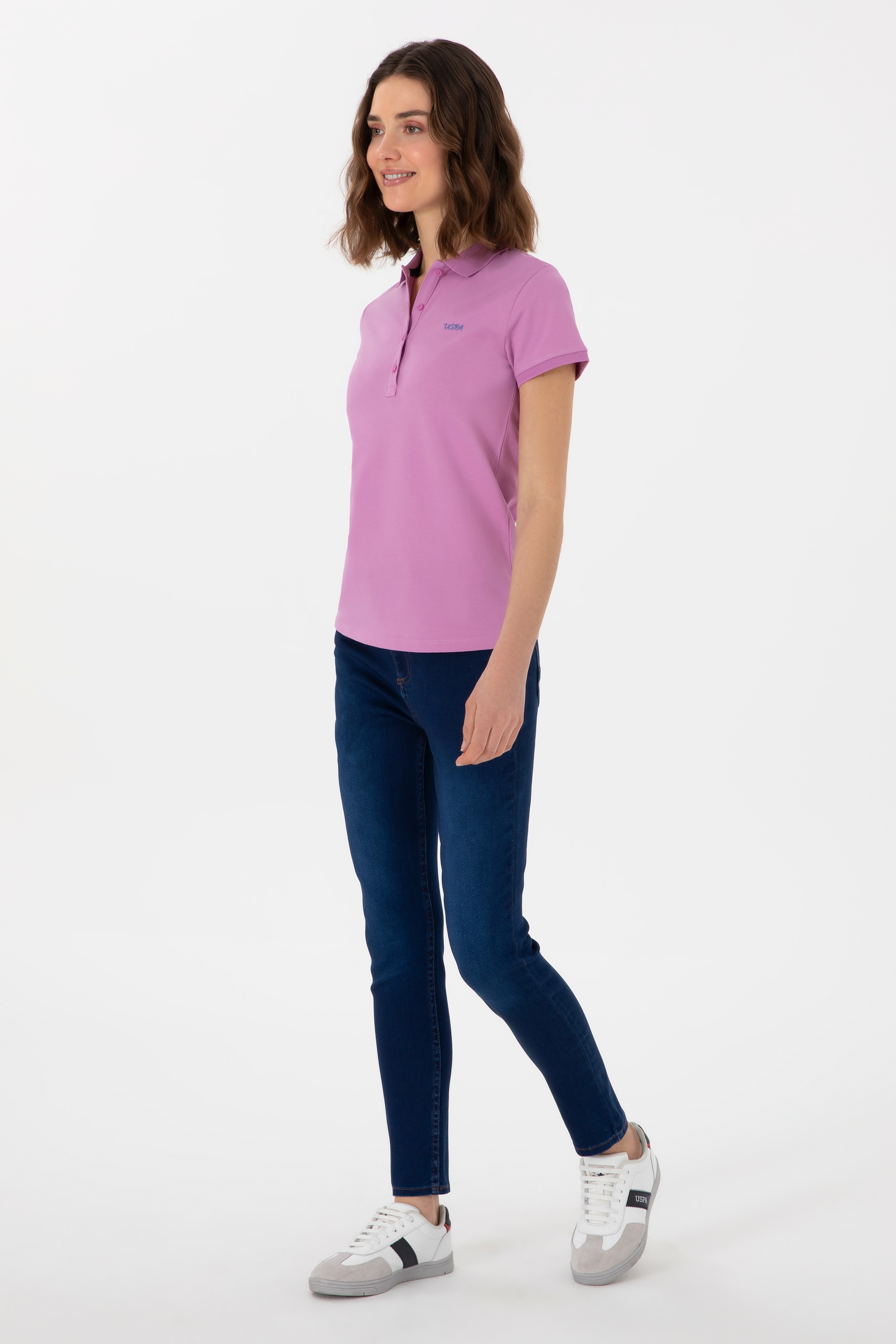 Kadın Pembe Basic Polo Yaka Tişört - Image 5