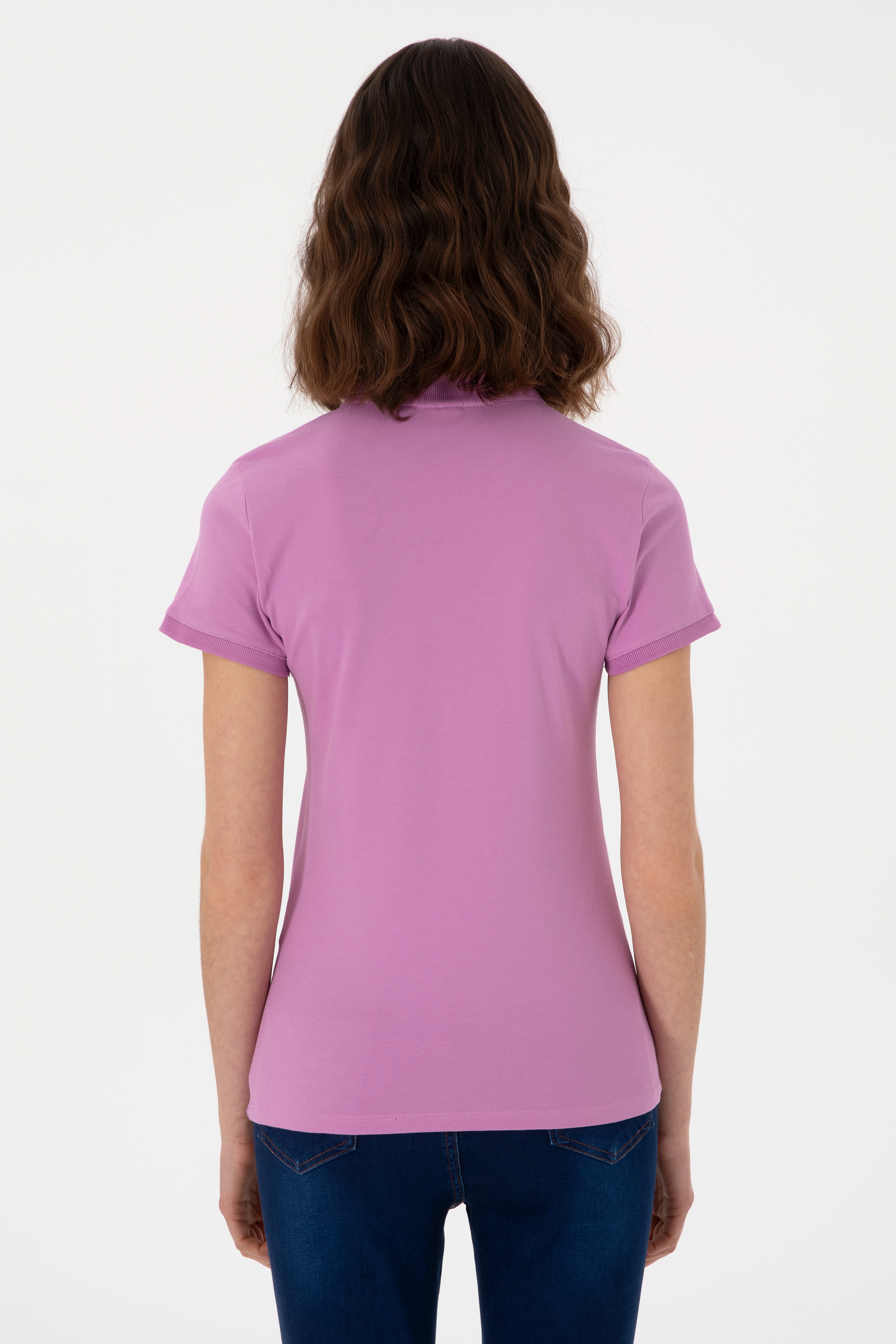 Kadın Pembe Basic Polo Yaka Tişört - Image 6