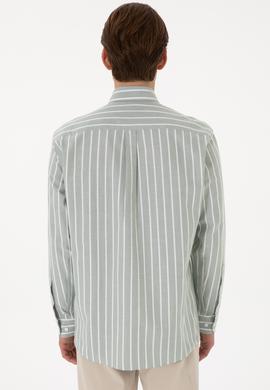 Erkek Çizgili Haki Uzun Kollu Gömlek - 50306347034