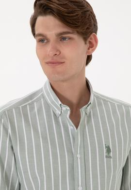 Erkek Çizgili Haki Uzun Kollu Gömlek - 50306347034