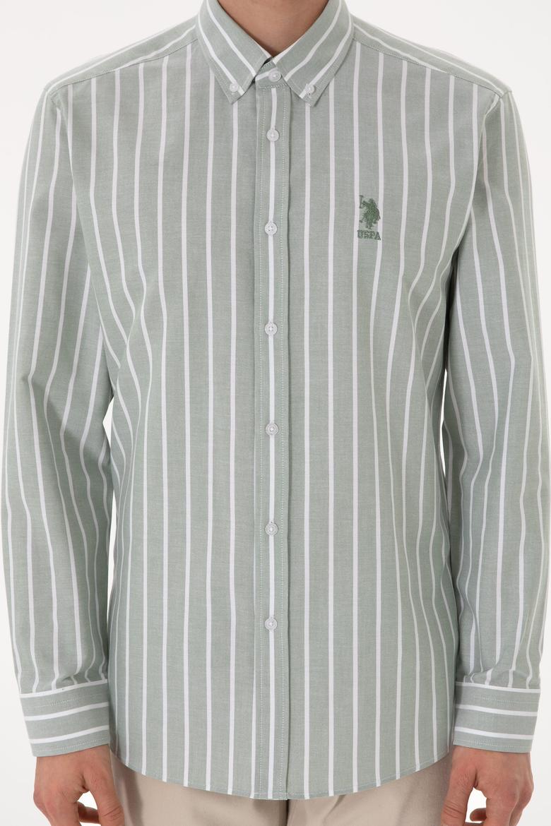 Erkek Çizgili Haki Uzun Kollu Gömlek - 50306347034