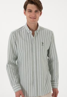 Erkek Çizgili Haki Uzun Kollu Gömlek - 50306347034