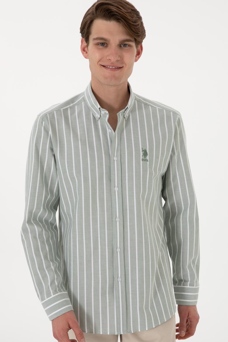 Erkek Çizgili Haki Uzun Kollu Gömlek - 50306347034
