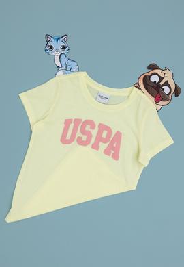 Kız Çocuk Limon Bisiklet Yaka Pamuk Simli Uspa Baskılı Basic Tişört - 50306042103