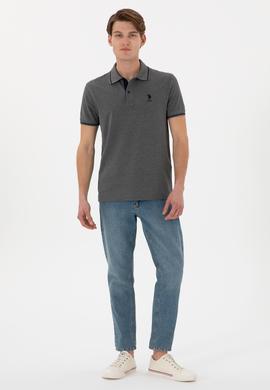 Erkek Slim Fit Polo Yaka Antrasit Melanj Basic Tişört - 50305980157