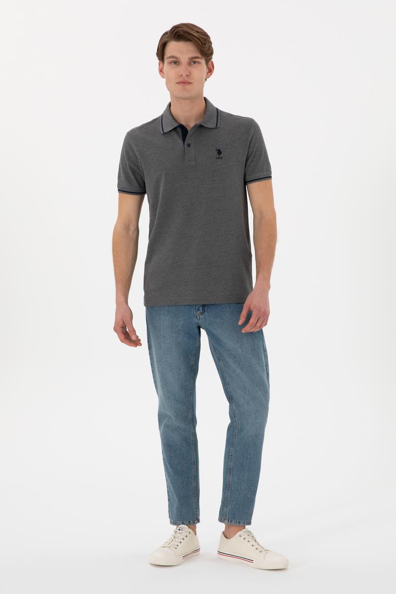 Erkek Slim Fit Polo Yaka Antrasit Melanj Basic Tişört - 50305980157