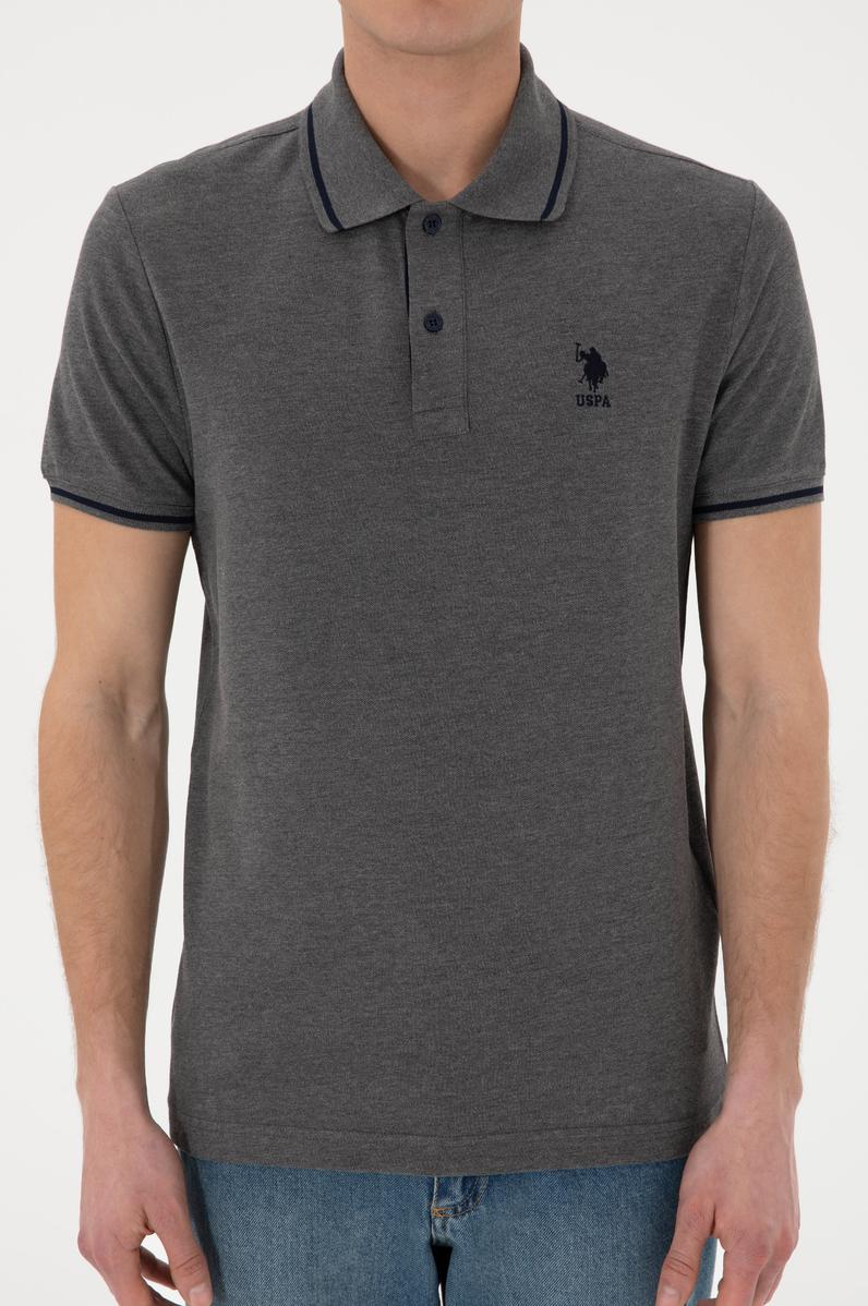 Erkek Slim Fit Polo Yaka Antrasit Melanj Basic Tişört