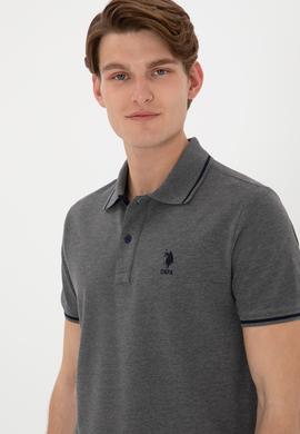 Erkek Slim Fit Polo Yaka Antrasit Melanj Basic Tişört - 50305980157
