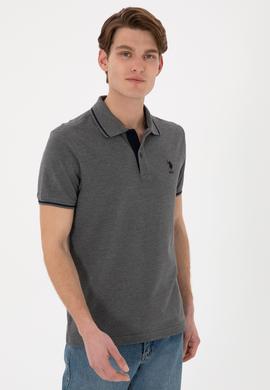 Erkek Slim Fit Polo Yaka Antrasit Melanj Basic Tişört - 50305980157