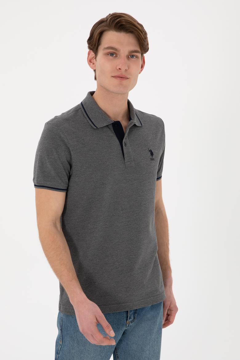 Erkek Slim Fit Polo Yaka Antrasit Melanj Basic Tişört - 50305980157