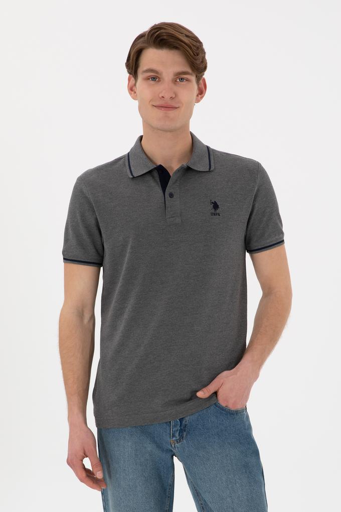 Erkek Slim Fit Polo Yaka Antrasit Melanj Basic Tişört