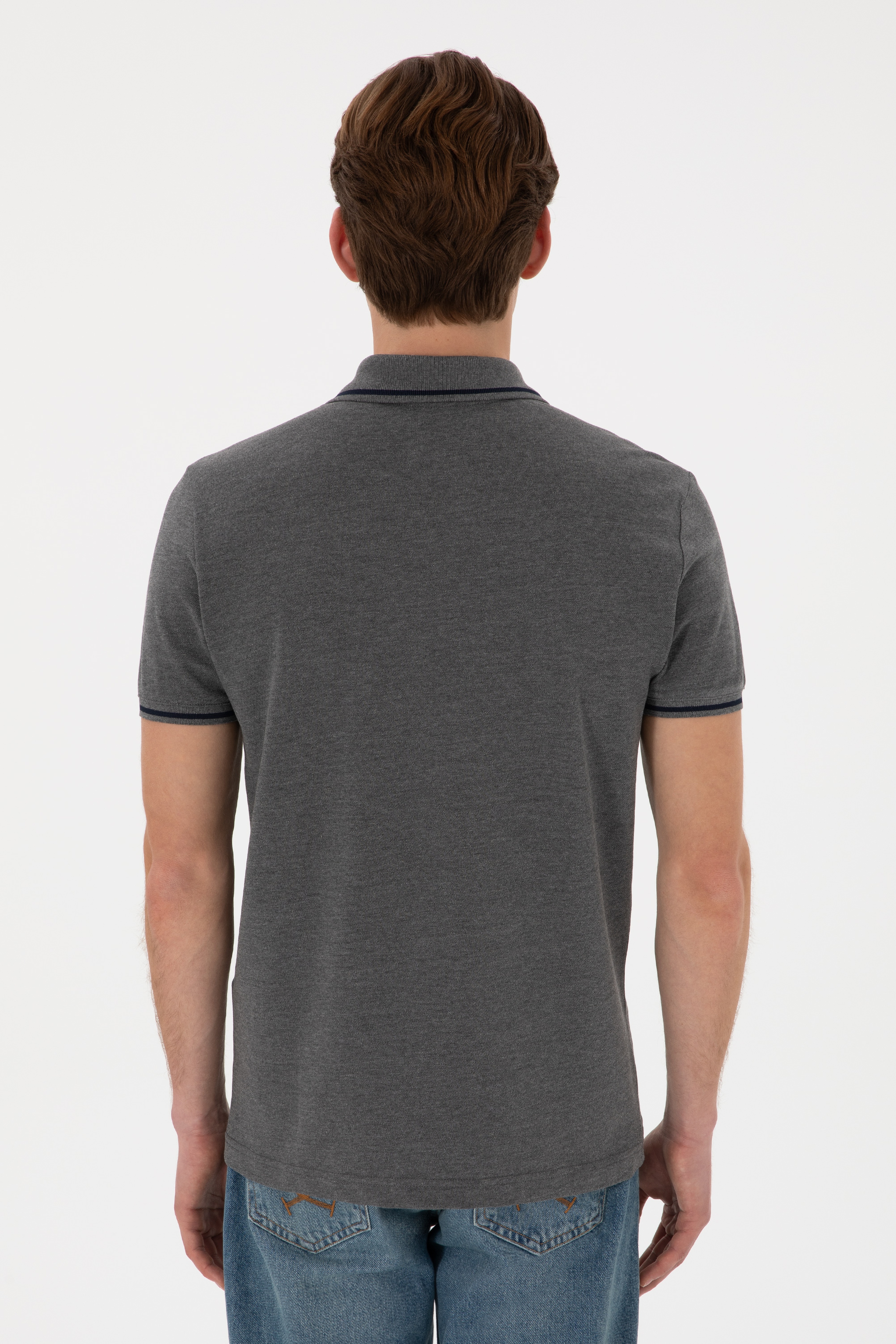 Erkek Slim Fit Polo Yaka Antrasit Melanj Basic Tişört
