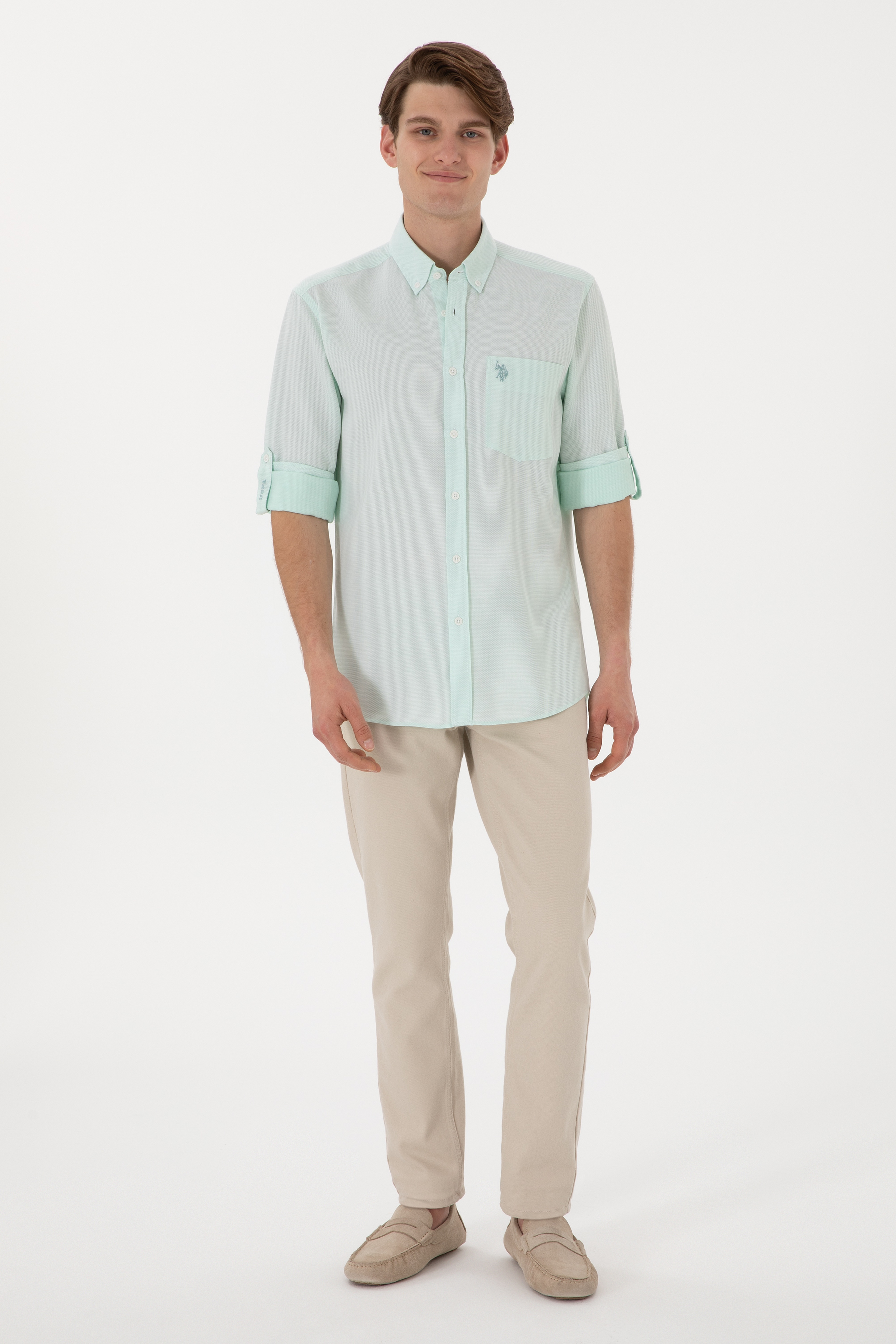Erkek Mint Regular Fit Cepli Gömlek