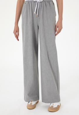 Kadın Gri Bel Detaylı Loose Fit Kanvas Pantolon - 50309118011