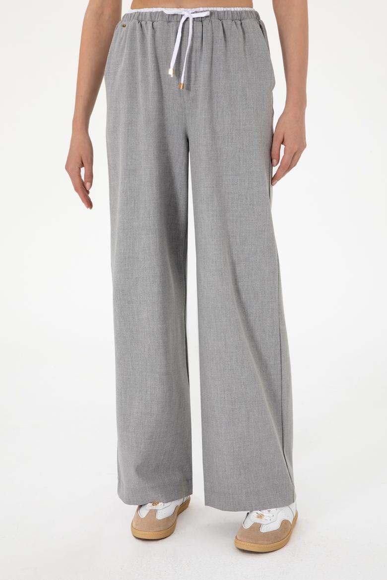 Kadın Gri Bel Detaylı Loose Fit Kanvas Pantolon - 50309118011