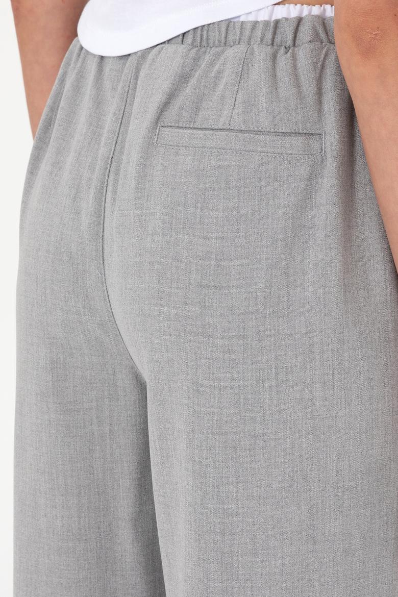 Kadın Gri Bel Detaylı Loose Fit Kanvas Pantolon - 50309118011