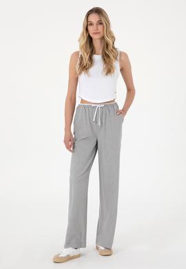 Kadın Gri Bel Detaylı Loose Fit Kanvas Pantolon - 50309118011