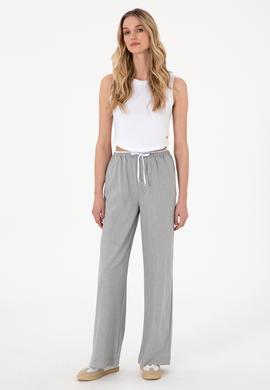 Kadın Gri Bel Detaylı Loose Fit Kanvas Pantolon - 50309118011