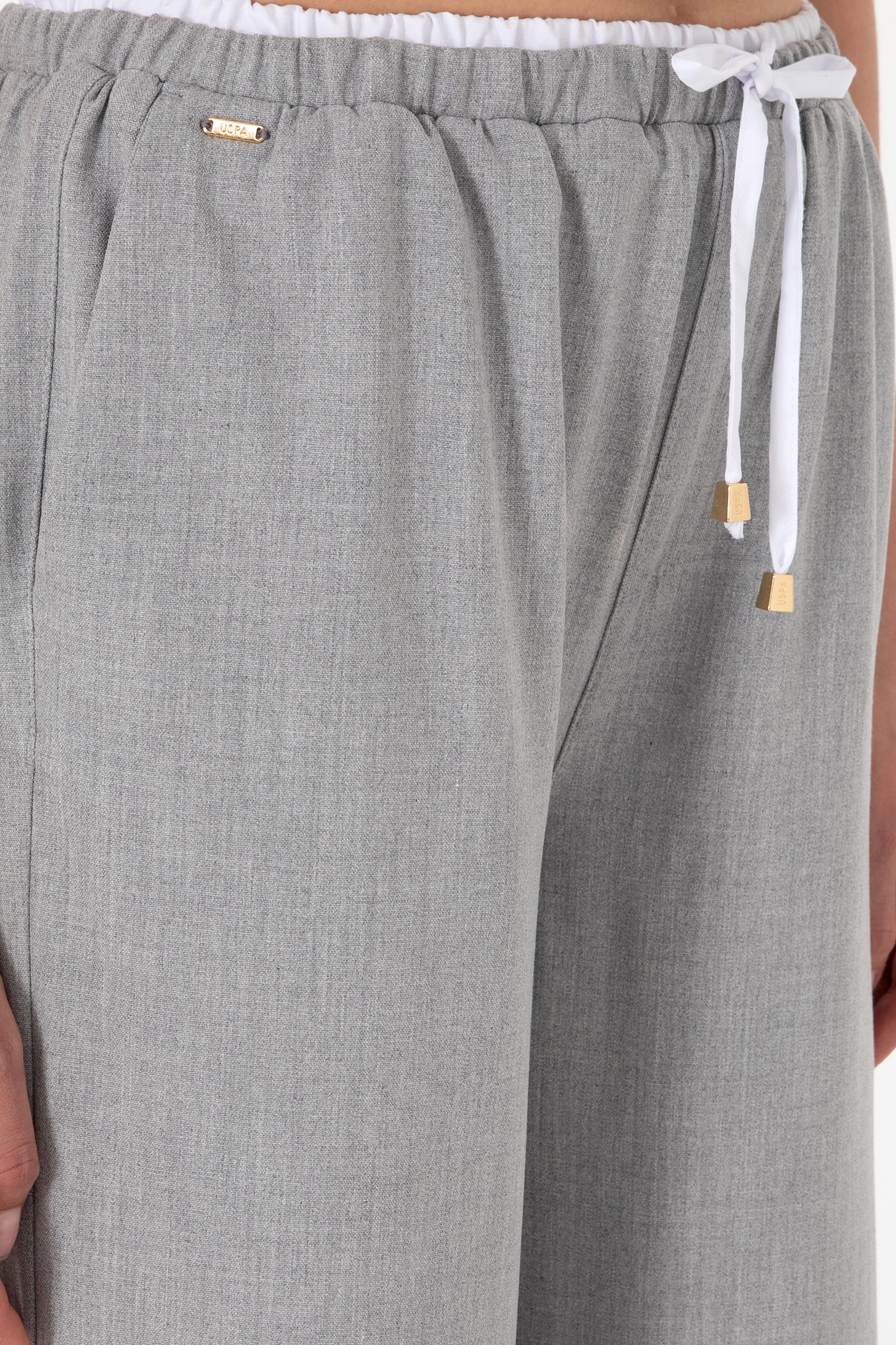 Kadın Gri Bel Detaylı Loose Fit Kanvas Pantolon - Image 5