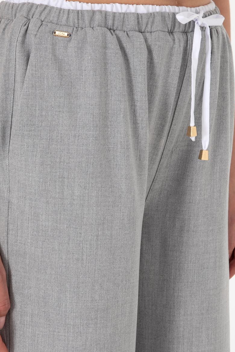 Kadın Gri Bel Detaylı Loose Fit Kanvas Pantolon - 50309118011