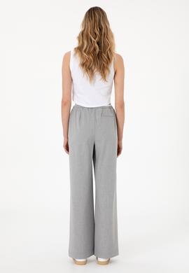 Kadın Gri Bel Detaylı Loose Fit Kanvas Pantolon - 50309118011