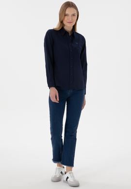 Kadın Lacivert Uzun Kollu Basic Gömlek - 50307726062